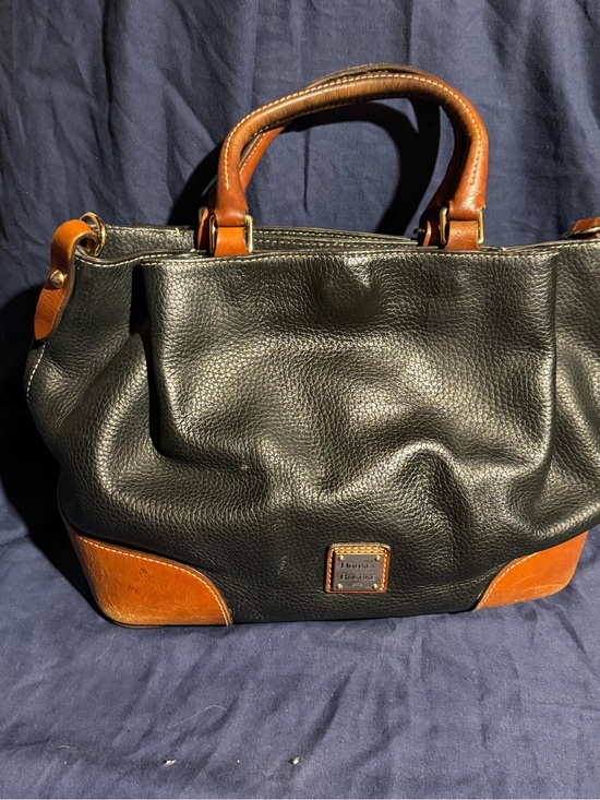 Dooney & Bourke Handbags - Dooney & Bourke Black Pebbled Leather Satchel with Brown Trim